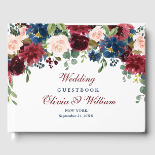 Hochzeit von Burgund Navy Blush Floral Gästebuch