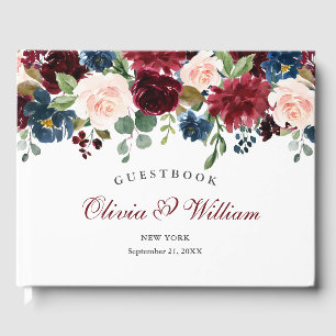 Hochzeit von Burgund Navy Blush Floral Gästebuch