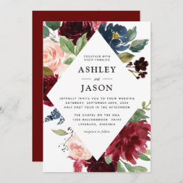 Hochzeit von Burgund Navy und Blush Einladung