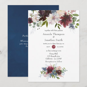 Hochzeit von Burgund, Navy und Blush Pink Einladung