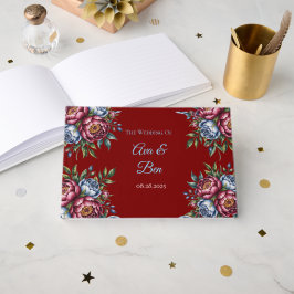 Hochzeit von Burgund Peony und Blue Rose Gästebuch