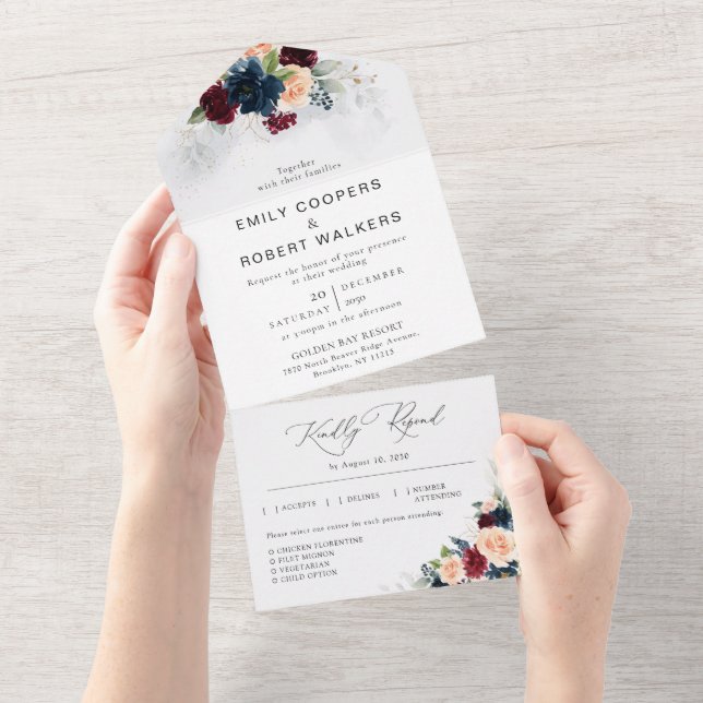 Hochzeit von Burgund und Marine All In One Einladung (Abreißen)