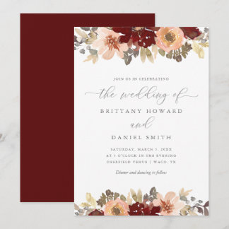 Hochzeit von Burgund und Peach Blumengrün Einladung