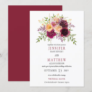 Hochzeit von Burgund und Peach Wassercolor   Einladung