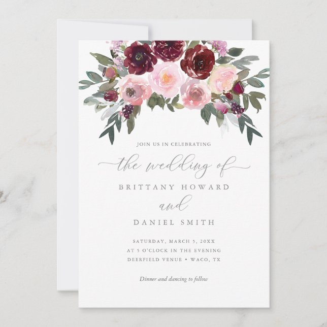 Hochzeit von Burgund und Rosengarten Einladung (Vorderseite)