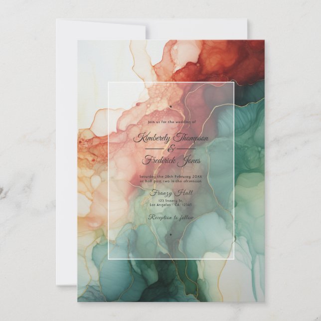 Hochzeit von Burgund, Waldgrün und Holzkohle Einladung (Vorderseite)