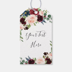 Hochzeit von Burgundy Navy Blush Floral Watercolor Geschenkanhänger