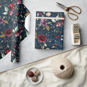 Hochzeit von Burgundy Navy Blush Geschenkpapier