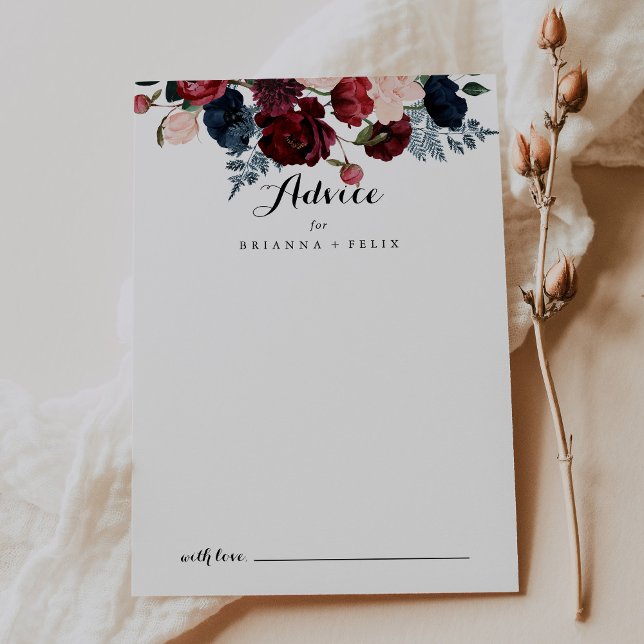 Hochzeit von Burgundy Pink Navy und Blumenkalligra Hinweiskarte (Von Creator hochgeladen)