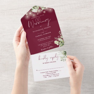 Hochzeit von Burgundy String Lights Greenerity Mon All In One Einladung