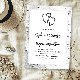 Hochzeit von Carved Hearts White Birch Tree Einladung