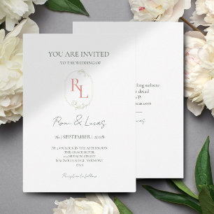 Hochzeit von Chic Coral & Green Floral Monogram Einladung