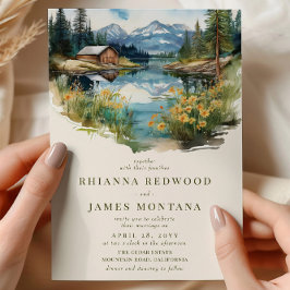 Hochzeit von Country Lake und Barn Watercolor Einladung