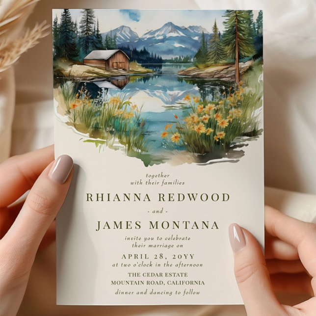 Hochzeit von Country Lake und Barn Watercolor Einladung (Wedding Invitation from the Country Lake wedding collection by Darling & May)