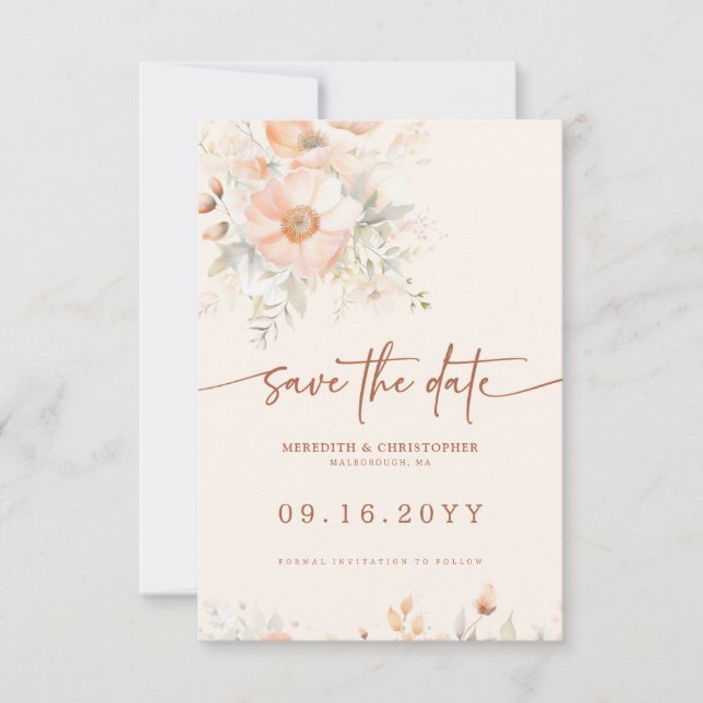 Hochzeit von Cream Peach Floral Save The Date (Vorderseite)