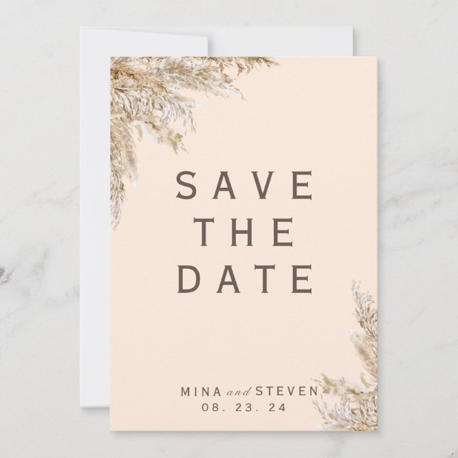 Hochzeit von Creamy Pampas Save The Date (Vorderseite)