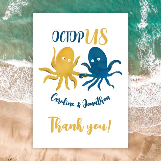 Hochzeit von Custom Funny Navy und Gold Ocean Octo Dankeskarte (Von Creator hochgeladen)