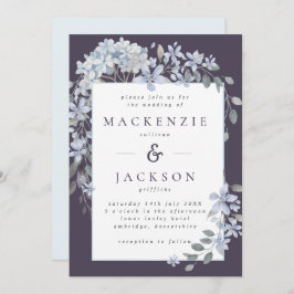 Hochzeit von dunkelblauen Blütenrahmen Einladung