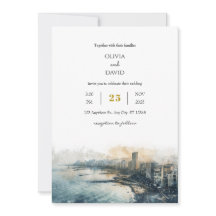 Hochzeit von Dusky Blue Coastal Skyline City View 