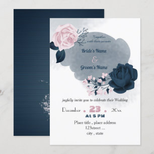 Hochzeit von eleganten marineblauen und rosa Blume Einladung