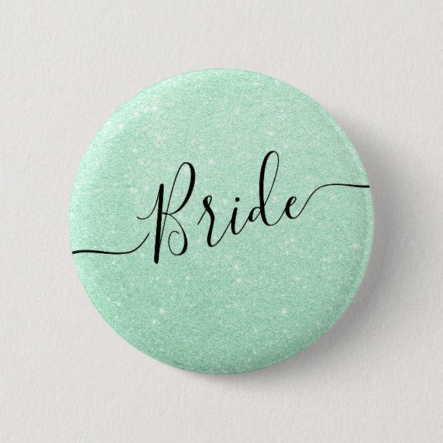 Hochzeit von eleganten und modernen Minzgrün-Glitz Button (Vorderseite)