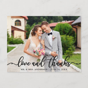 Hochzeit von eleganter Script-Liebe und Dank-Foto Postkarte