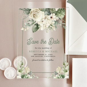 Hochzeit von Elfenbein Grünen Blumen retten das Da Acryleinladungen
