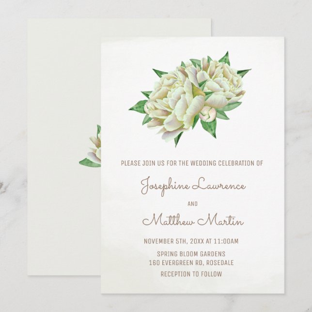 Hochzeit von Elfenbein Peony Watercolor Floral Einladung (Vorne/Hinten)
