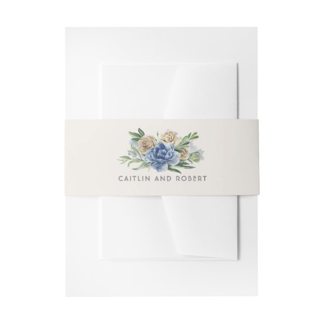 Hochzeit von Elfenbein und Dusty Blue Floral Weddi Einladungsbanderole (Vorderseite Beispiel)