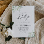 Hochzeit von Eukalyptus Einladung<br><div class="desc">botanisches Eukalyptus-Grün-Design mit elegantem schwarzen Schriftzeichen. Der schwarze Text und andere Features dieser Hochzeit laden Vorlage können angepasst werden.</div>