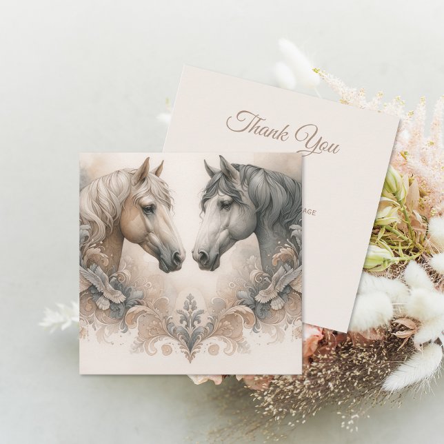 Hochzeit von faszinierenden Pferden Dankeskarte (Captivating Horses Wedding Thank You Card (front and back))