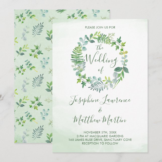 Hochzeit von Foliage Wreath Einladung (Vorne/Hinten)