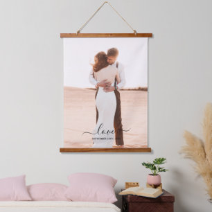 Hochzeit von Foto-Memory-Liebe-Skript-Jahrestag Wandteppich Mit Holzrahmen