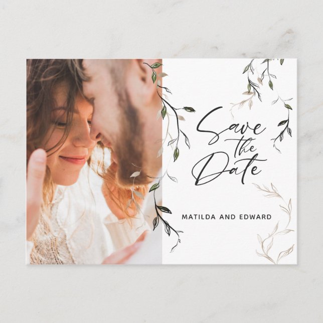 Hochzeit von Fotos aus geächtetem Blattblättern Ankündigungspostkarte (Vorderseite)