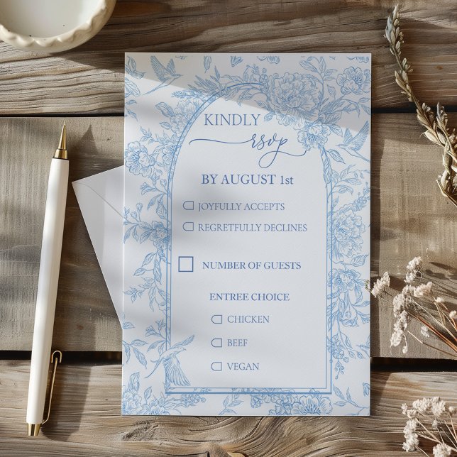 Hochzeit von Französisch Toile Blue und Weiß RSVP Karte (French Toile Blue Vintage Wedding RSVP)