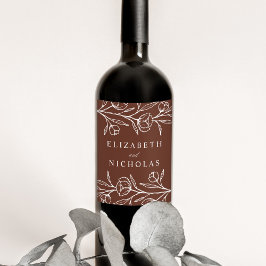 Hochzeit von geätztem Blumenbraun Weinetikett