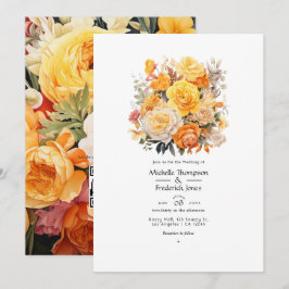 Hochzeit von Gelb, Orange und Elfenbeinflora Einladung