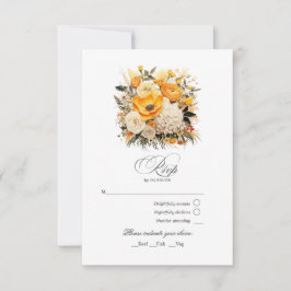 Hochzeit von Gelb, Orange und Elfenbeinflora RSVP Karte