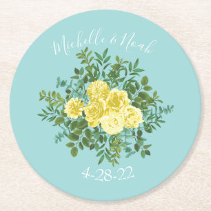 Hochzeit von Gelb und Aqua Vintager Frühling Runder Pappuntersetzer