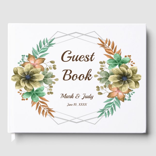 Hochzeit von gelben und orangefarbenen Wasserfarbe Gästebuch (Vorderseite)