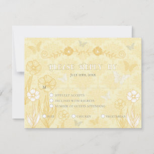 Hochzeit von gelben weißen Blüten und Schmetterlin RSVP Karte