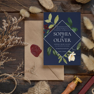 Hochzeit von geometrischen Rahmen der Burgundy Nav Einladung