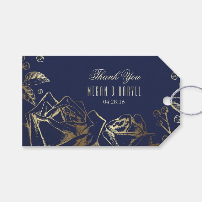 Hochzeit von Gipskraut und Gold Rose Geschenkanhänger (Vorderseite (Horizontal))