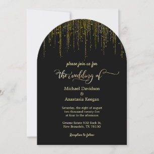 Hochzeit von Glitzer mit schwarzem Goldschrift Einladung