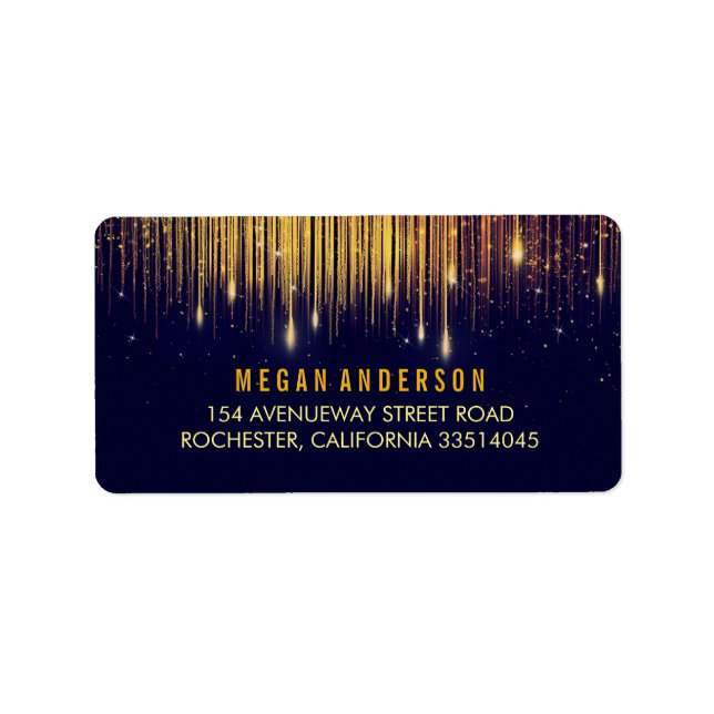 Hochzeit von Glitzer- und Navy-String-Lights Adressaufkleber (Vorne)