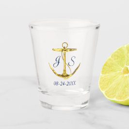 Hochzeit von Gold Anchor und Navy Blue Monogram Schnapsglas