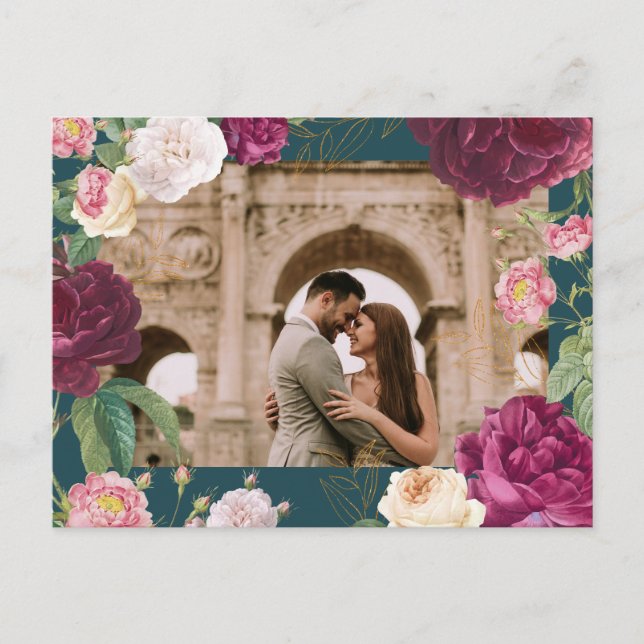 Hochzeit von Gold & Emerald Green Ankündigungspostkarte (Vorderseite)