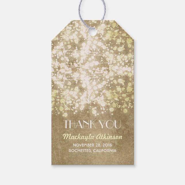 Hochzeit von Gold Glamour String Lights Geschenkanhänger (Vorderseite)