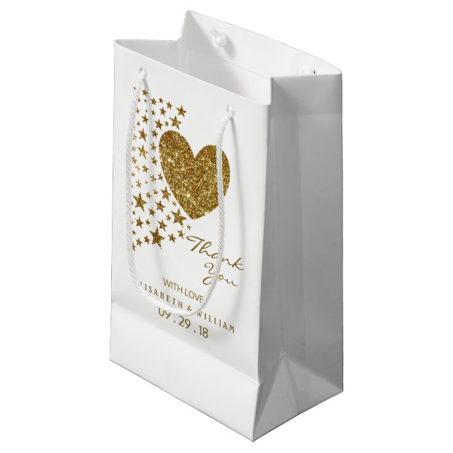 Hochzeit von Gold Glitzer Heart and Stars Kleine Geschenktüte (Vorderseite Schrägansicht)