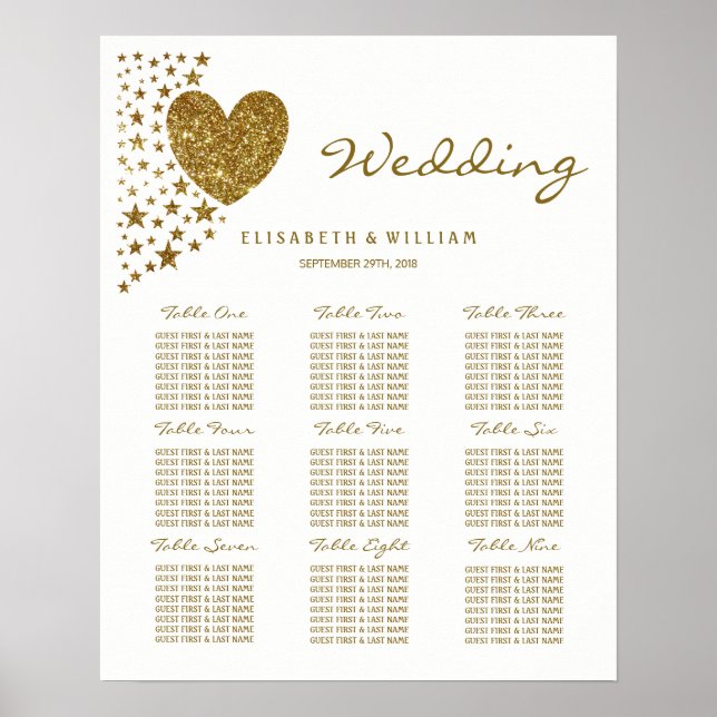 Hochzeit von Gold Glitzer Heart and Stars Poster (Vorne)